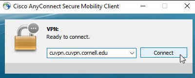 Windows dialog showing the connection windows for Cisco AnyConnece