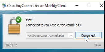 Windows dialog showing the disconnect from Cisco AnyConnect message