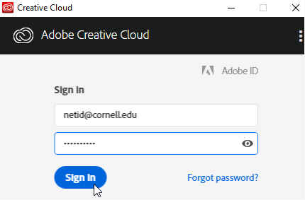 Adobe Creative Cloud login window