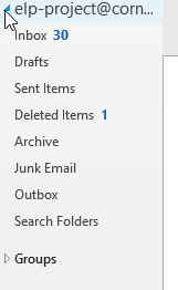 Microsoft Outlook list of mailboxes