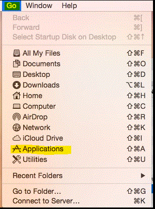 Macintosh computer main menu opened with Applications selected