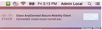 Mac Cisco AnyConnect status message in the menu bar VPN menu