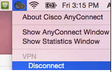 Apple menu bar VPN menu expanded to show the disconnect menu item
