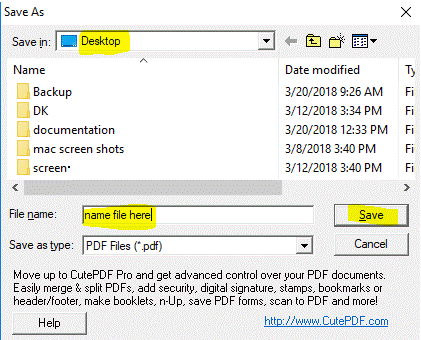 Windows menu to save as pdf