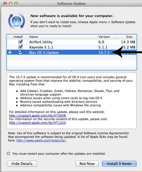 OS X Software Update dialog box