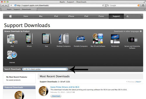 Search downloads on Apple's web site