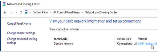 Windows dialog for network and sharing center