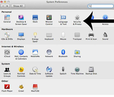 Open Security and Privacy control panel