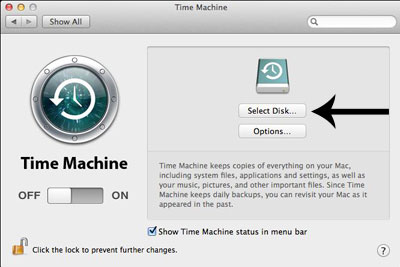Time Machine select a disk