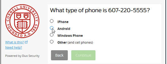 Web site dialog asking what type of phone a new phone number is associated with (iPhone, Android, Windows Phone, or other)