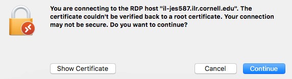 Cisco connect warning message about connecting to an insecure host