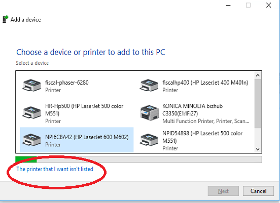 printer not listed Windows 10