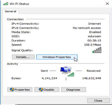Windows dialog for Wi-Fi properties