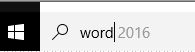 Windows start menu showing the word Word typed into the search field