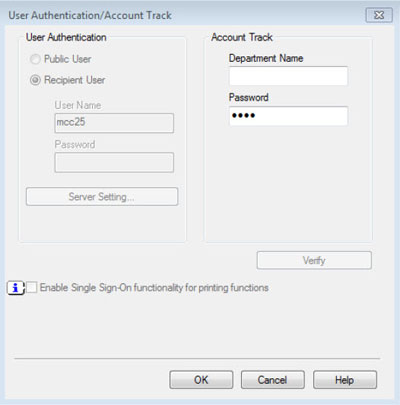 Authentication dialog box